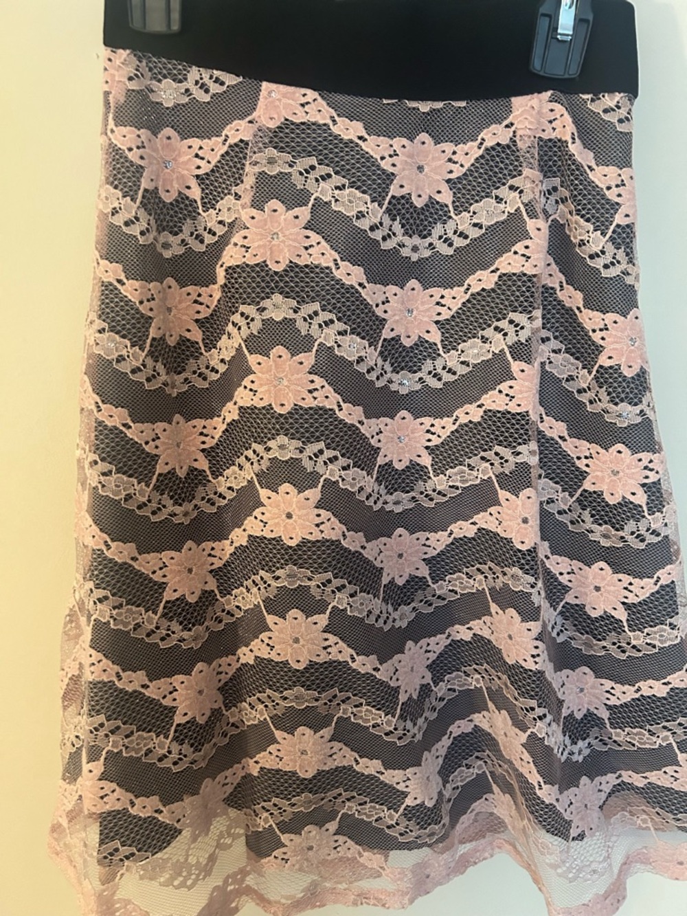 Corral Pink Lace A-Line Skirt over Black